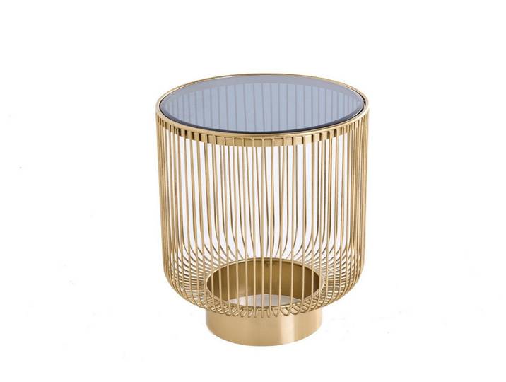 Licht-Erlebnisse Beistelltisch GENOA, Handarbeit aus Hartglas Metall in Gold Schwarz Ø 41 cm (LxBxH)
