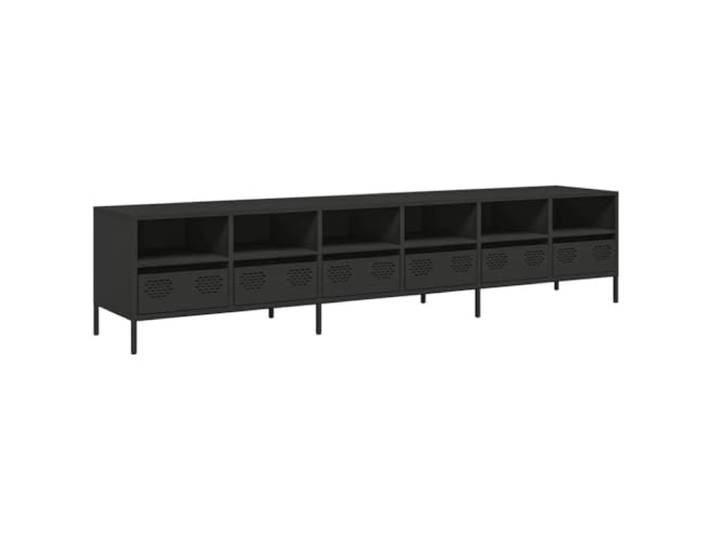 LKJephalotrop TV-Schrank Schwarz 202x39x43,5cm Kaltgewalzter Stahl Stabiles Lowboard aus Stahl mit 6 Schubladen und 6 Fächern für Ordnung im Wohnzimmer und Schlafzimmer.