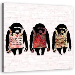 WANDBILD banksy lachen die affen
