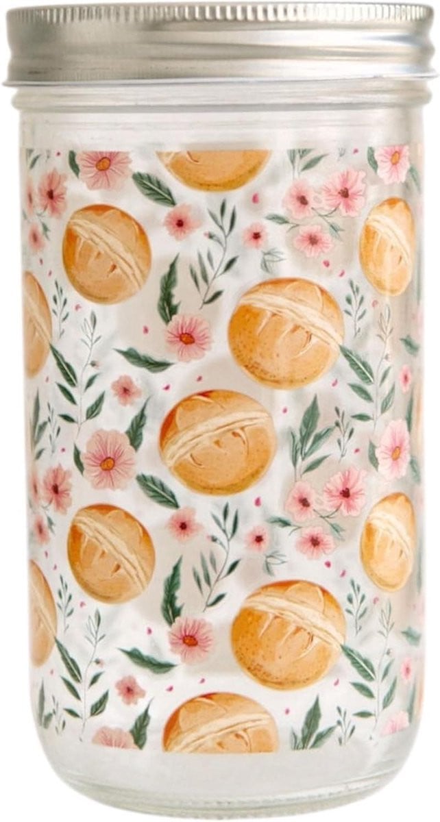 Glazen Zuurdesem Starter Pot met Bloemenpatroon, 710 ml, Transparant