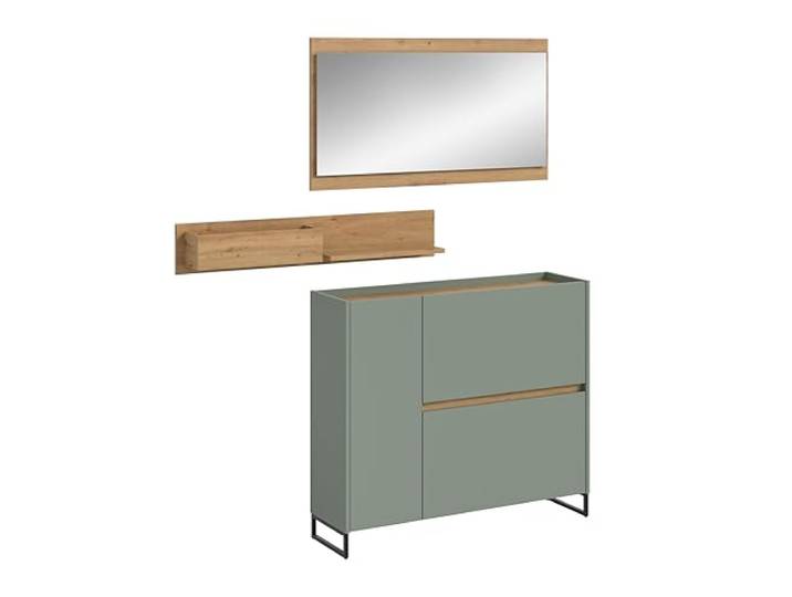 xonox.home – 3 teilige Garderobenkombination Drive 140x192x32 cm in Salbei und Artisan Oak Nachbildung – Set mit Spiegel, Regal & Schuhkommode – Moderne Garderobe für Diele & Eingangsbereich