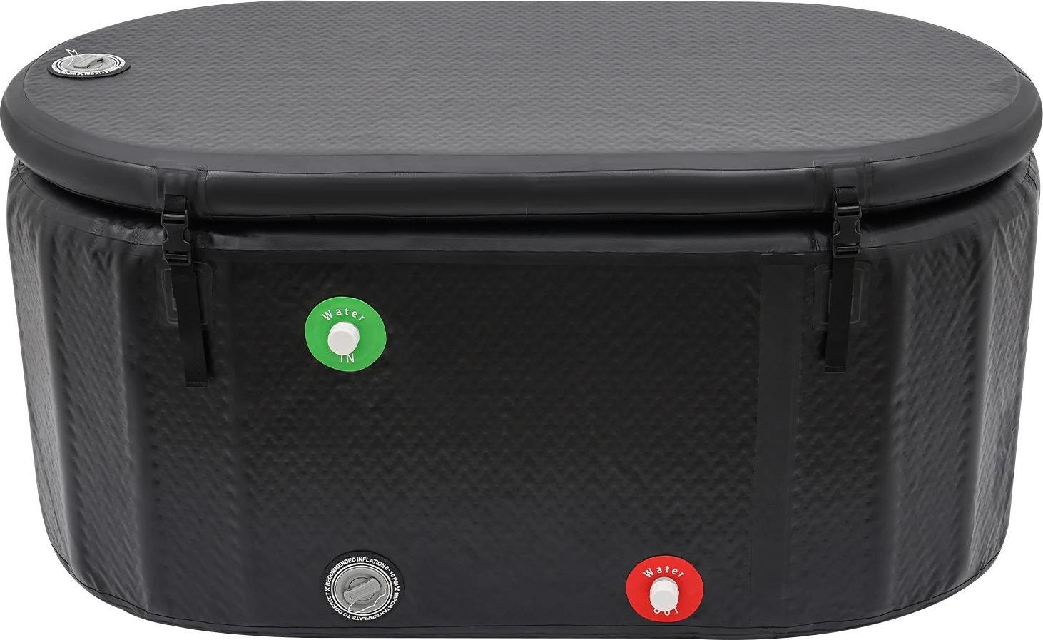Aufblasbare Eistonne - Kaltwasser Tauchbecken - 275 l Volumen - 132x70x54 cm - Temperatur -5-40 °C - Mit Deckel und Pumpe - Für Sportler - Schwarz