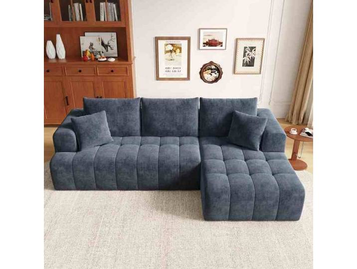 Canapé d'angle modulaire - HIBA - Nuage - Bleu - Chenille - 4 places
