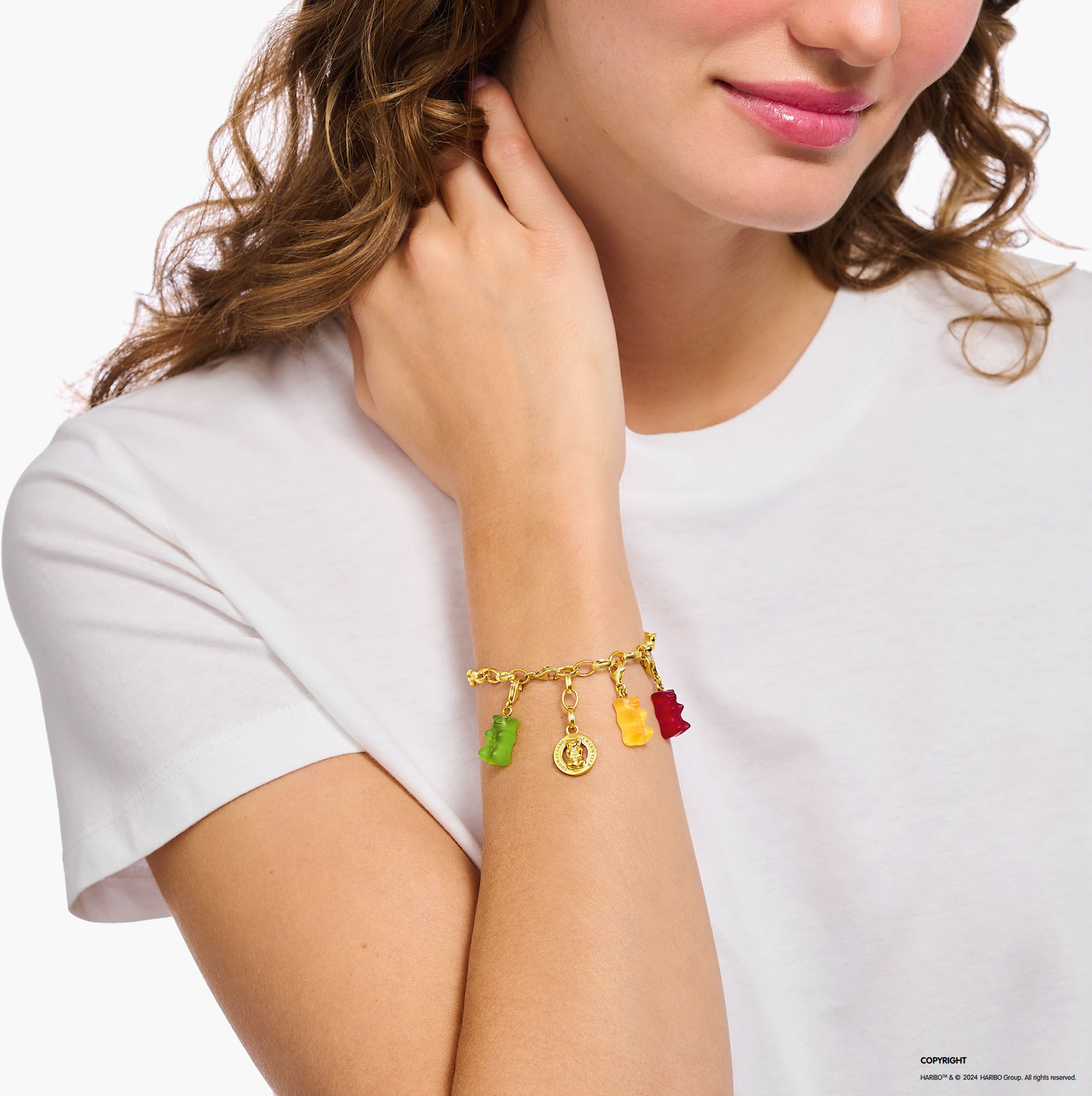 Charm-Einhänger THOMAS SABO "THOMAS SABO x HARIBO Schmuck: Charm", gold (gelbgoldfarben, grün, grün), Charms, Damen, Silber 925 (recycelt), Charm-Einhänger, mit Kristallglas