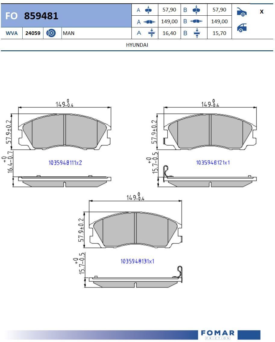 Fomar Friction Fo859481 Für Hyundai