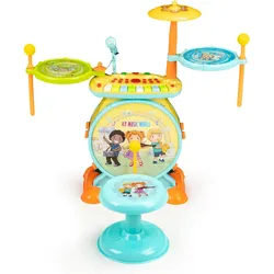Qixi Toys Schlagzeug mit Keyboard 2-in-1 Mikrofon Karaoke MP3 LED