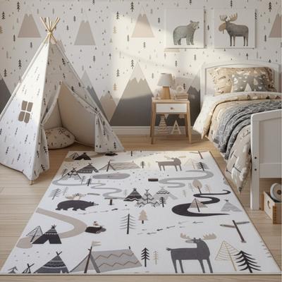 Kinderteppich AYYILDIZ TEPPICHE "COCO 1135 , auch in rund erhältlich", beige (creme), B:120cm H:8mm L:170cm, Teppiche, Kinderteppich, Waschbar bei 30 C, rutschhemmend, OEKO-TEX zertifiziert, Waldtiere