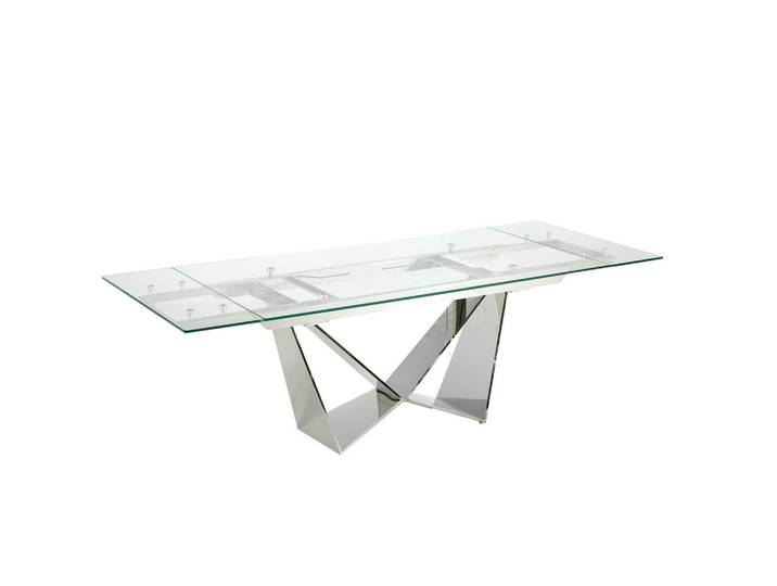Angel Cerda Ausziehbarer Esstisch 1027, rechteckig, gehärtetes Glas, verchromter Stahl, Transparent, Edelstahlfarben, Metall, Essen/Getränk, Rechteckig,Rechteckig, 160x75x90 cm, Esszimmer, Esstische