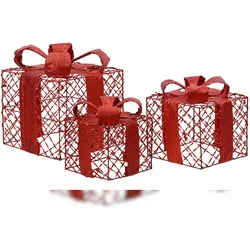 Christmas Decorations Christbaumschmuck Geschenke 12cm-18cm Metall 3er Set Geschenk Weihnachtsanhänger Weihnachtsbaum Anhänger Weihnachten Weihnachtsbaumschmuck Rot