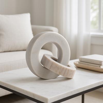 Sagebrook Home "Double Ring Marble Sculpture for Home Decor - Decorative Objects for Home Decor - 8"""