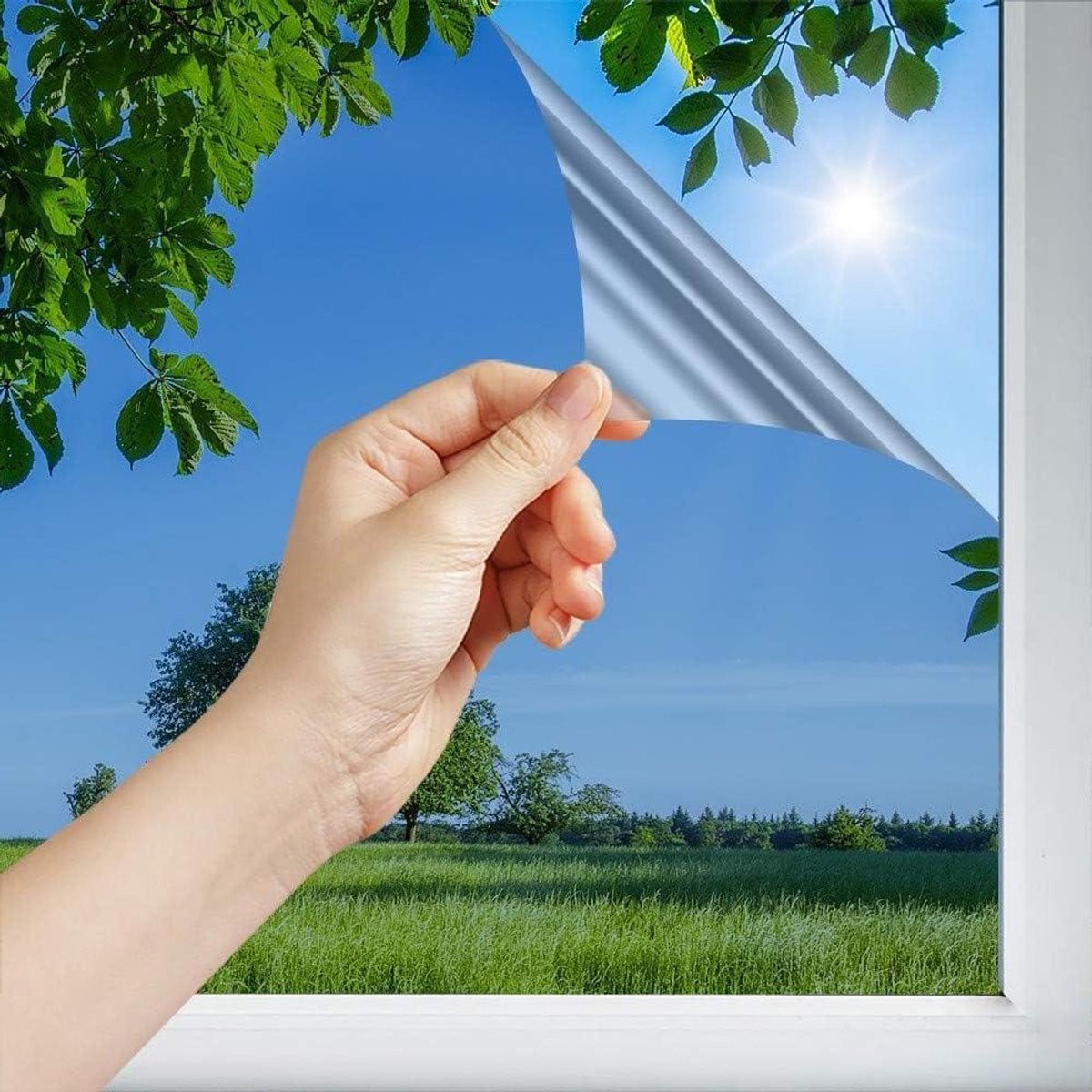 Blauwe hittebeschermende raamfolie voor temperatuurregulatie, herpositioneerbaar, 120 cm x 15 m
