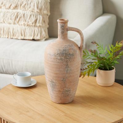 ARCILLA ELEMENTAL Beige Ceramic Antique Style Distressed Decorative Vase with Handle