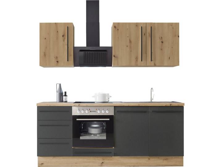 KOCHSTATION Küchenzeile KS-Florida mit 38mm starker Arbeitsplatte, Breite 210 cm, wahlweise mit E-Geräten, Soft-Close-Funktion