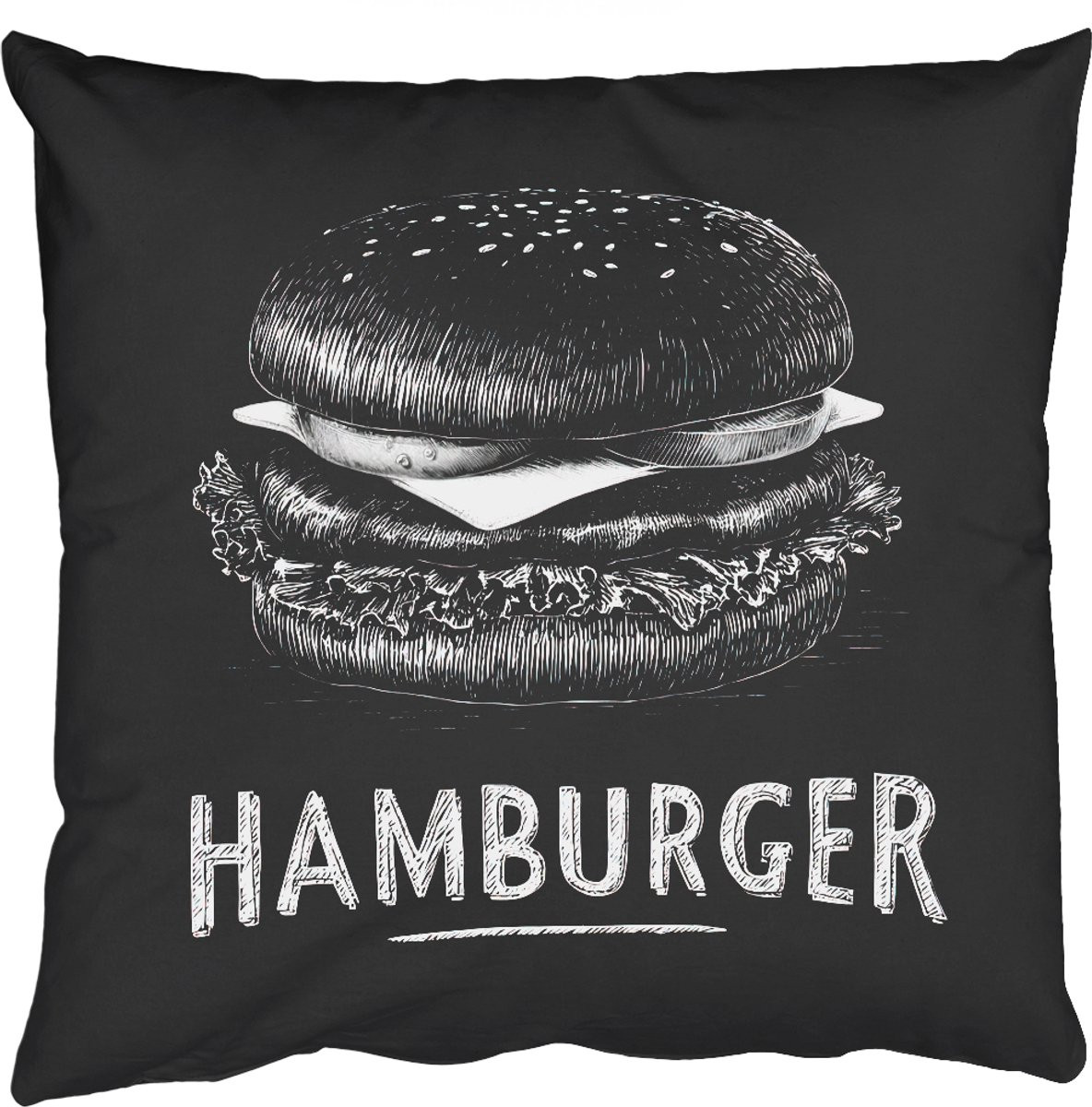 PillowMonkey Sierkussen Hamburger Krijttekst Zwart Wit 40 x 40 cm