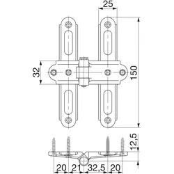 Maco, Drehkippbeschlag, RUSTICO Ladenmittelkreuzband, Versatz 0-25mm, Abstand 25mm, schwarz