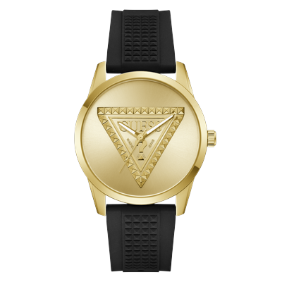 Quarzuhr GUESS "MOGUL", gold (schwarz, champagnerfarben, champagnerfarben), Armbanduhren, Herren, goldfarben, Quarzuhr, Armbanduhr, Herrenuhr, Silikonarmband, analog
