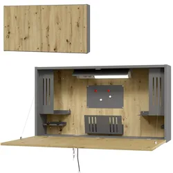 bümö Wandschreibtisch klappbar & abschließbar Mini-Office in Graphit/Asteiche