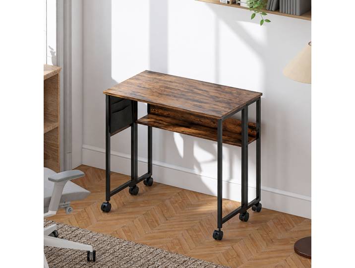 HOMCOM Bureau Pliable 80x50cm avec Étagère Brun Rustique