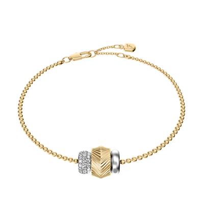 Armband FOSSIL "Harlow", gold (gelbgoldfarben, edelstahlfarben, kristallweiß, kristallweiß), Armbänder, Damen, 19,5cm, Edelstahl, Armband, mit Glasstein