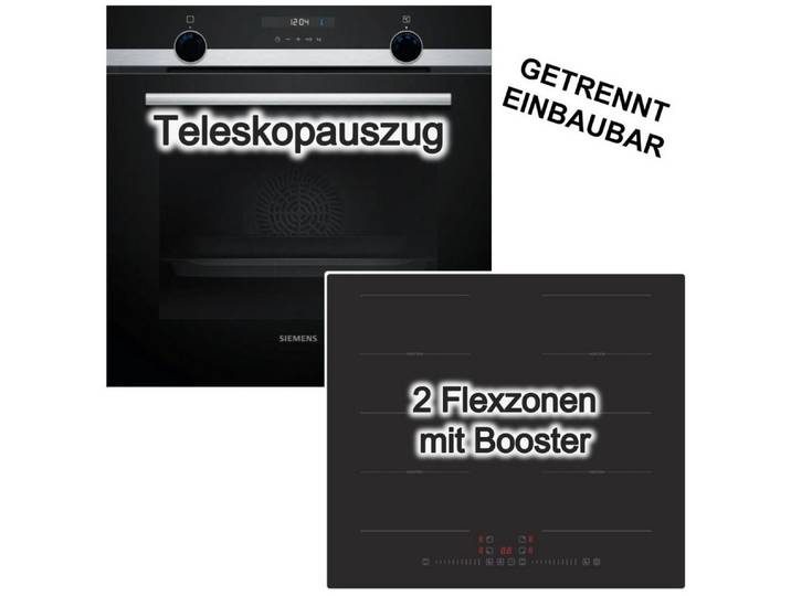 SIEMENS Backofen-Set Backofen 3D Heißluft Hydrolyse + PKM Induktionsfeld Booster Flex, mit 1-fach Teilauszug, Hydrolyse