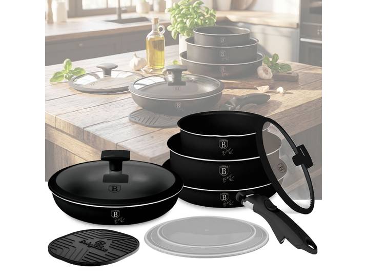 Pfannen- & Topfset mit Universal Click-It-Griff, 10-tlg., mattschwarz