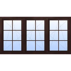 Kunststoff Fenster 3-flügelig VALENTIN 3-fach Verglasung Mahagoni holzähnlich innen öffnend Seitenunabhängig