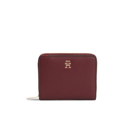 Geldbörse TOMMY HILFIGER "TH ICON MED ZA W/ FLAP SEASONAL", Damen, rot (braun), Lederimitat, Basic, Kleinlederwaren, Damen Geldbeutel, Portemonnaie mit Logoschriftzug