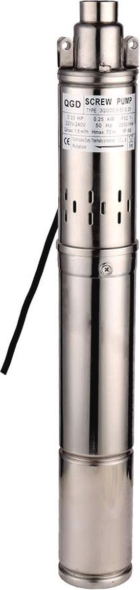 Zilveren Stainless Steel Waterpomp 250W Dompelpomp voor Diepe Putten tot 70M