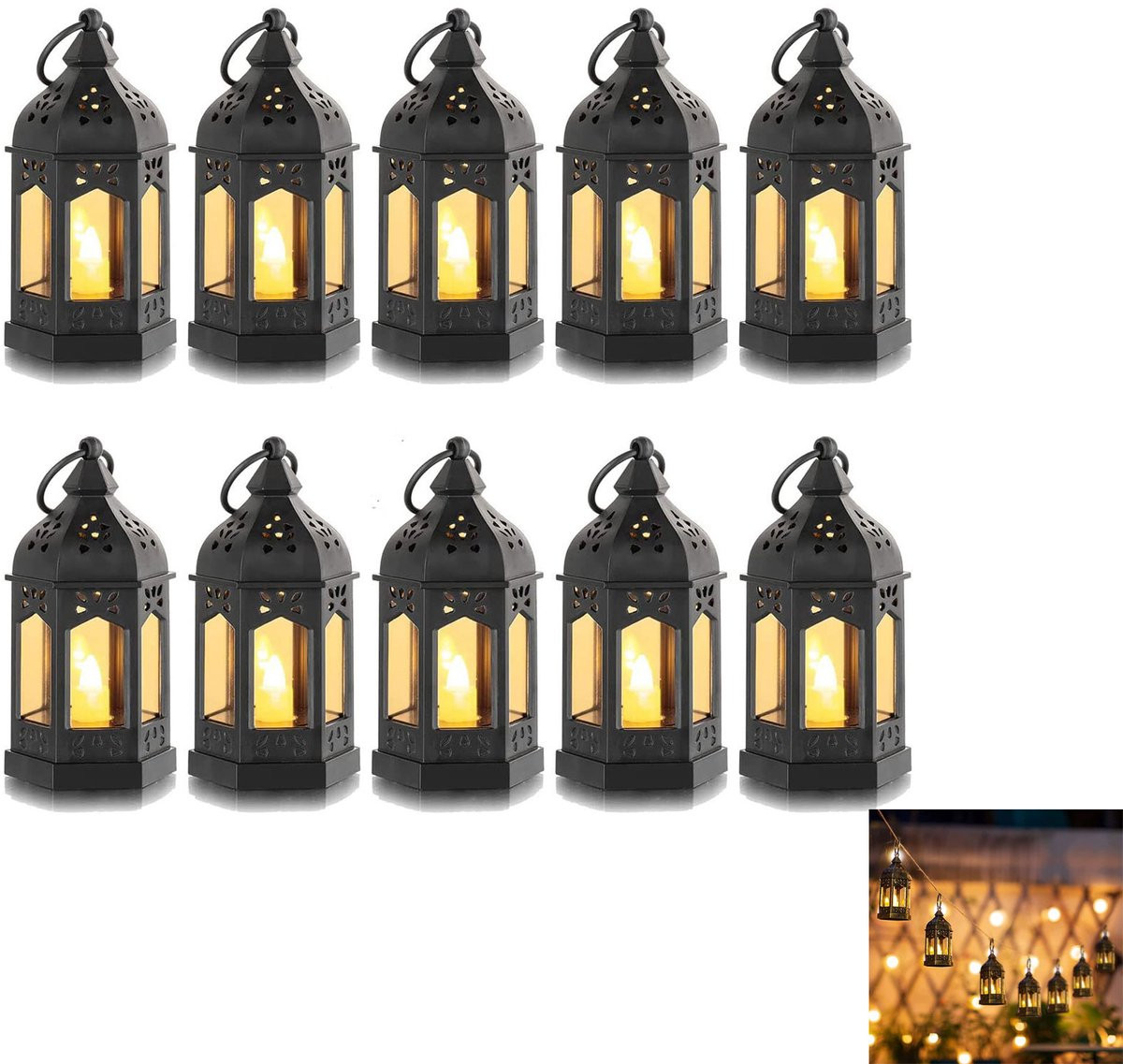 Set van 10 Mini LED-kaarslantaarns voor decoratie - Zwart