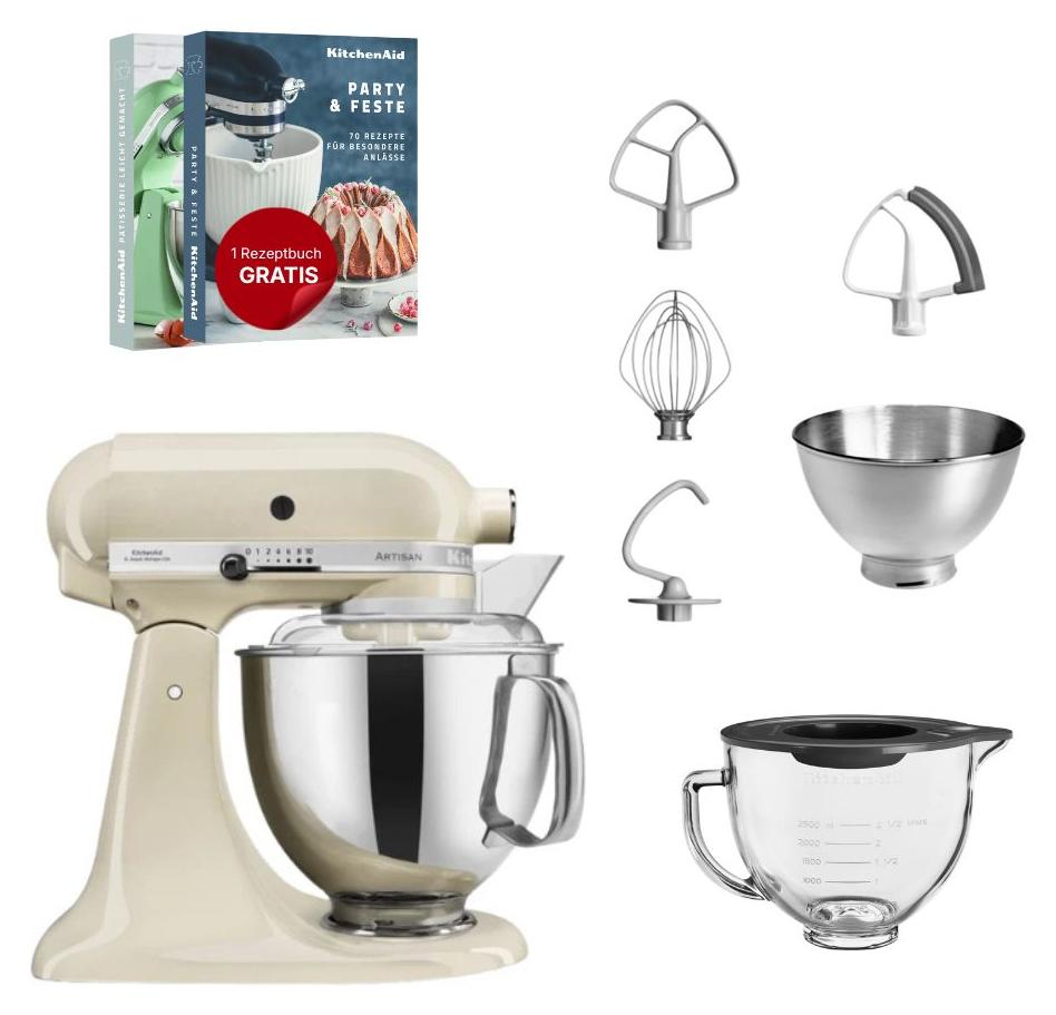 KitchenAid 4,8 L 5KSM175 Artisan Küchenmaschine Glasset mit Glasschüssel Creme