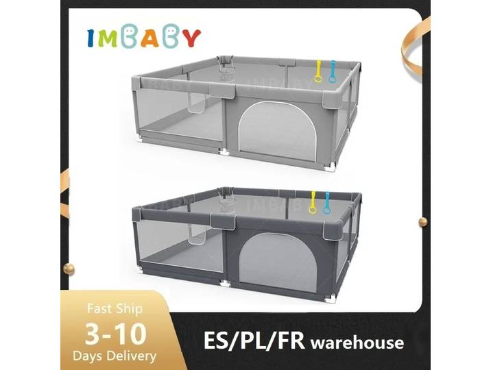 IMBABY-Corral gris avec angle de protection pour bébé, aire de jeux de qualité, clôture de jeu, parc pour enfants,parcs pour bébé,activités bébé,piscine à balles pour bébé,parc jeux bébé,jouer bebe de