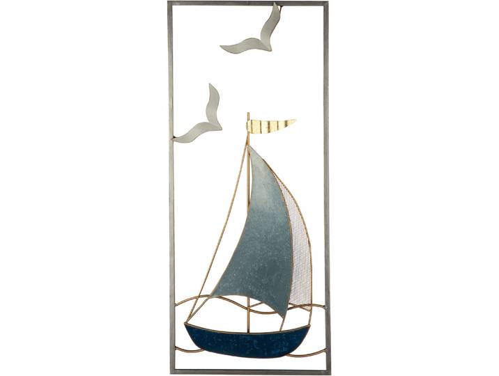 Wanddekoobjekt GILDE Wandrelief rechteckig Sailing , blau (blau, weiß), B:25cm H:61cm T:2,5cm Ø:0cm, Metall, Wanddekoobjekte, Wanddekoobjekt
