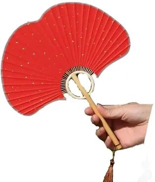 The Handy Homestead Elegant Rice Paper Fan Ginkgo Round Chinese Hand Fan For Photos And Home Decor red