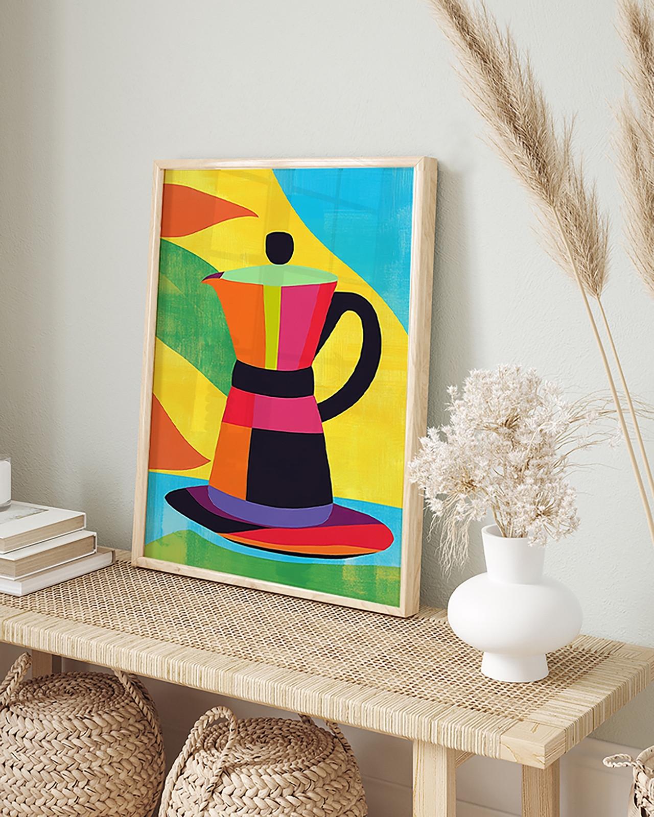 home24 Kunstprint Colorful Retro Coffee Maker, Multicolor, 32 x 42 cm