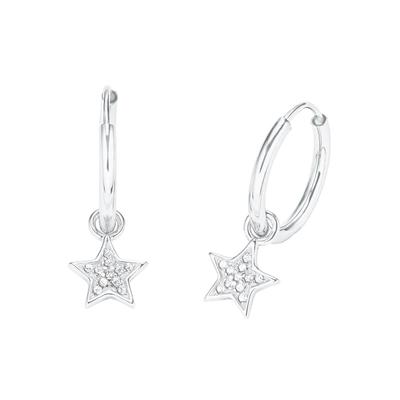 Paar Creolen AMOR "Sterne", bunt (silberfarben, weiß, kristallweiß), Ohrringe, Damen, Silber 925 (Sterlingsilber), mit Zirkonia (synth.) - Einhänger abnehmbar