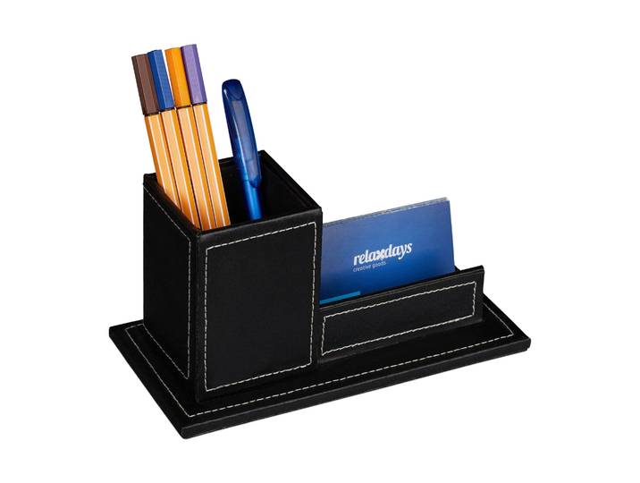 Schreibtisch Organizer für Visitenkarten Weiss-Schwarz