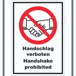 HB-Druck Handschlag verboten Handshake prohibited AUFKLEBER Symbol und Text AUFKLEBER A8 (52x74mm)