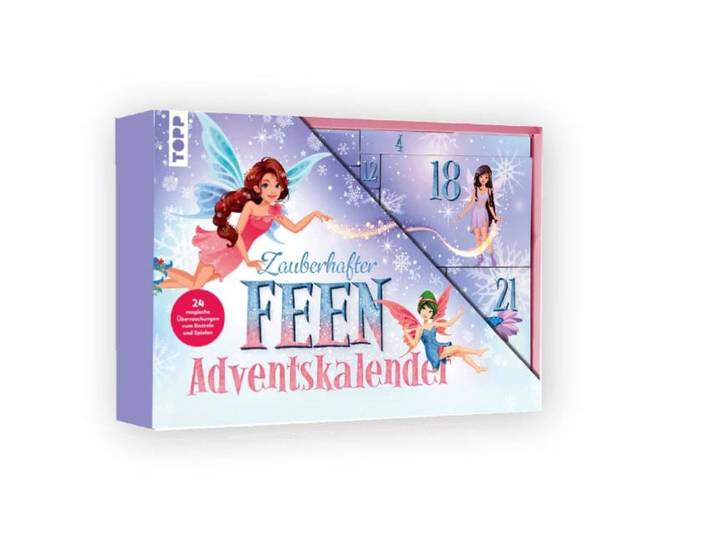Adventskalender FRECH VERLAG Frechverlag Zauberhafter Feen-Adventskalender Bastelmaterial Mehrfarbig , bunt (mehrfarbig), B:38,5cm H:26,5cm T:5,8cm, Garn, Holz, Kunststoff, Papier, Wolle, Adventskalender, Adventskalender