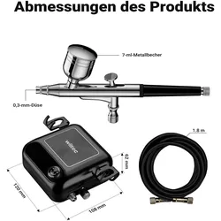 Wiltec Kompressor Zubehör Set 2,8bar Airbrush Set 12V Druckluft Air Brush
