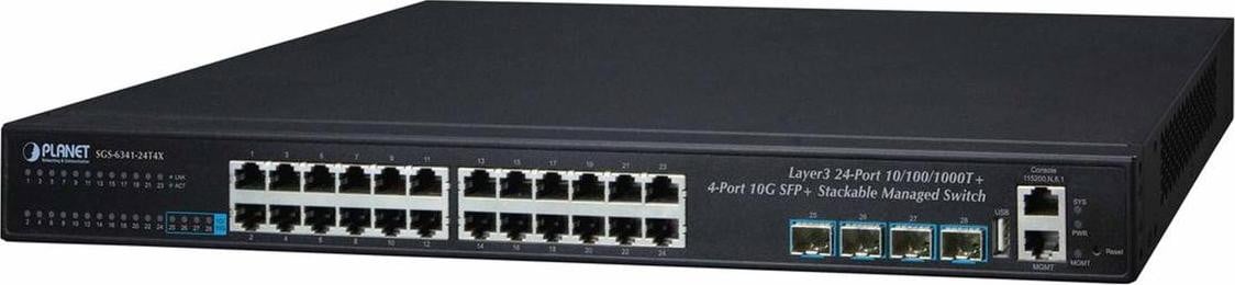 Planet SGS-6341-24T4X Managed L3 Gigabit Ethernet Switch, 1U Rackmount, Full Duplex