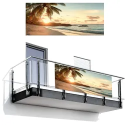 BALKON-SICHTSCHUTZ Strand - Palmen - Meer - Sonnenuntergang Balkon Deko 300x120 cm