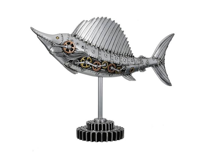 Tierfigur GILDE Figur Schwertfisch Steampunk Sailfish silberfarben H. 36 cm , silber (silberfarben), B:50cm H:36cm T:14cm, Kunstharz, Dekofiguren, Tierfigur