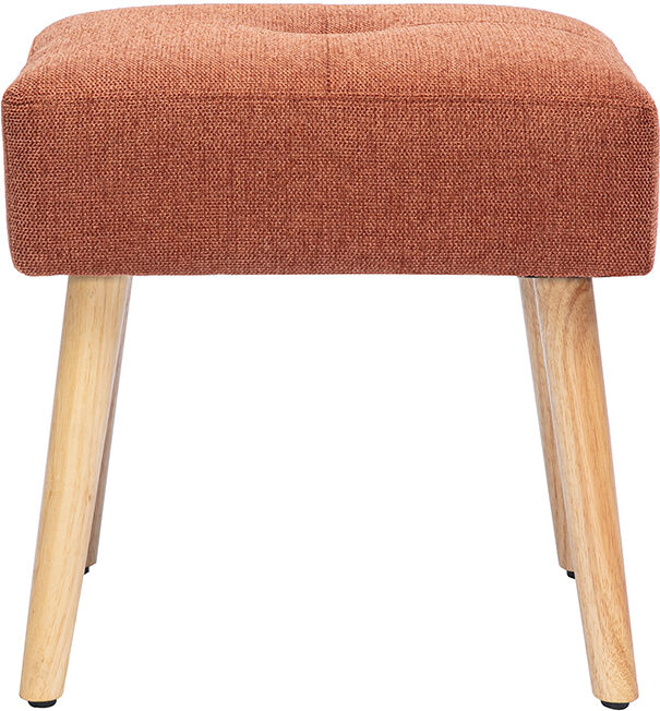 Miliboo Niedriger Hocker in Textur-Velours-Effekt gebrannte Erde und helles Massivholz H46 cm GUESTA