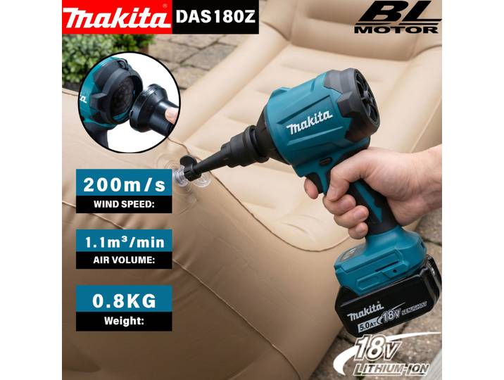 Souffleur d'air sans fil Makita DAS180, pistolet de dépoussiérage sans fil avec buse, machine multifonction pour dépoussiérer, outil de gonflage