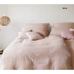 Elegante Bettwäsche Cozy Halbleinen - 135x200 cm + 40x80 cm	terra