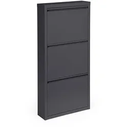 Schuhschrank Eyvin aus Metall, modern und lackiert, 3 Fächer, schwarz, kompakt für Flur
