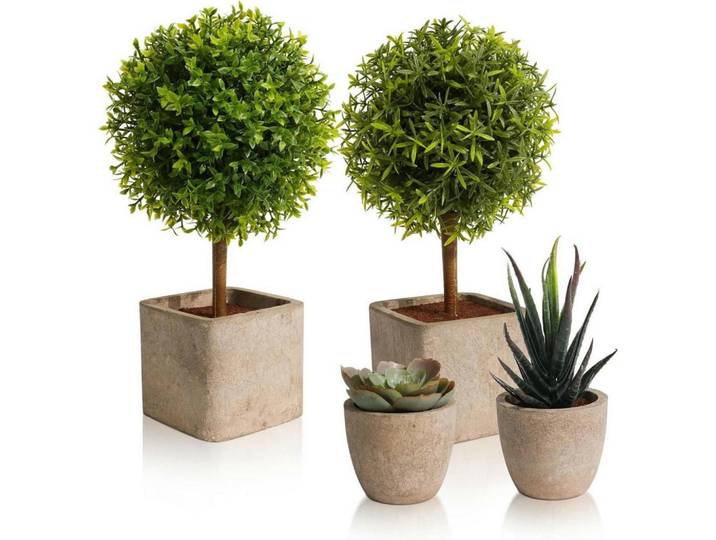 Kunstpflanzen 4-teiliges Set Grün, Kunststoff, 11 cm, Dekoration, Blumen & Blumentöpfe, Kunstpflanzen