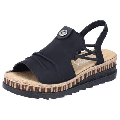 Plateausandale RIEKER, Damen, Gr. 36, schwarz, Nubuklederimitat, Schuhe, Sommerschuh, Sandalette, modisches Plateau