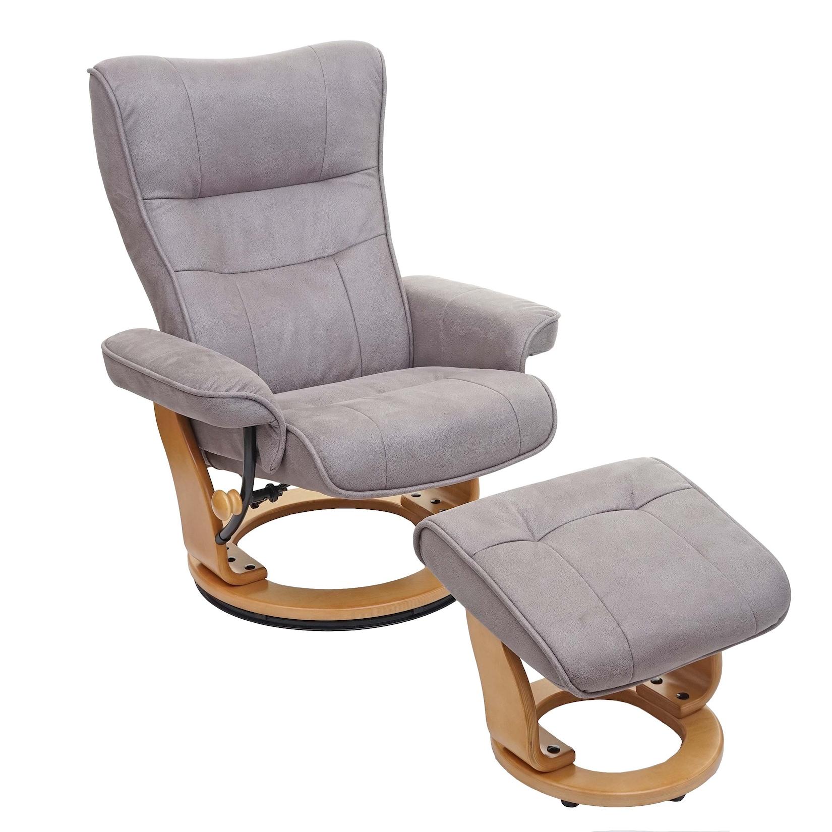 MCA Relaxsessel Edmonton, Fernsehsessel Hocker, Stoff/Textil 130kg belastbar ~ hellgrau, naturbraun