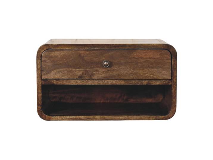 Artisan Furniture Bettschenkel Abgerundete Kante, 1 Schublade in Braun, Dunkelbraun, Holz, Echtholz,Mangoholz, Holz Optik, Rechteckig, 45x25x32 cm, Schlafzimmer, Nachttische
